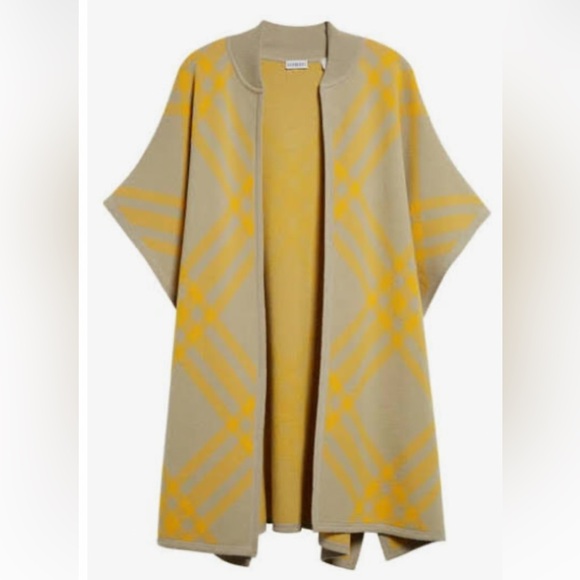BURBERRY| NWT BURBERRY Carly Check Wool Cape Taupe & Yellow Check Coat - Picture 1 of 11